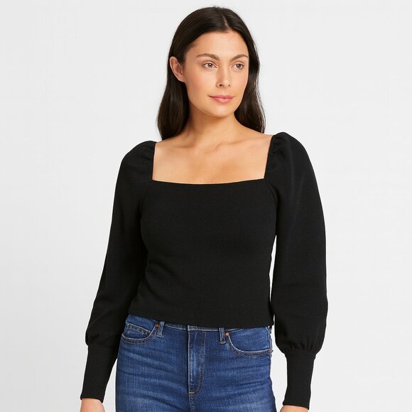 NWT Express Solid Back Square Neck Puff Sleeve Long Sleeve Top Size Large - Picture 1 of 5